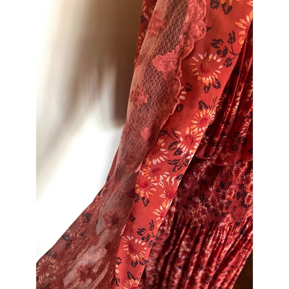 FREE PEOPLE Charlotte Open Waters Floral Boho Pleated Midi Dress - Picture 4 of 16